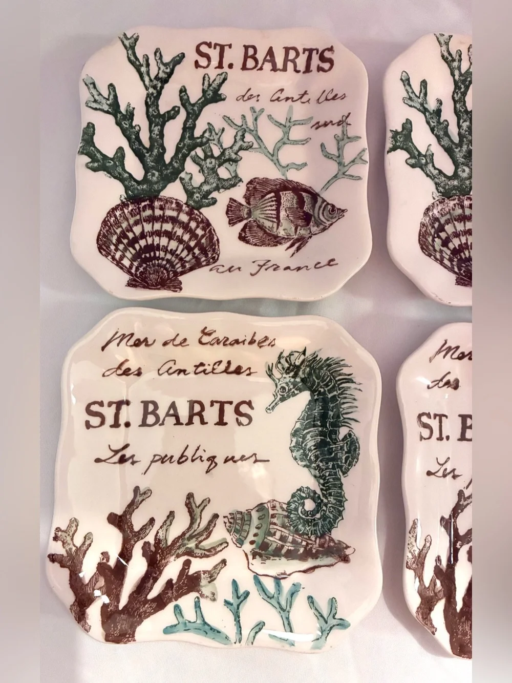 Maxcera “Sealife” - four ceramic square plates, 5” x 5”